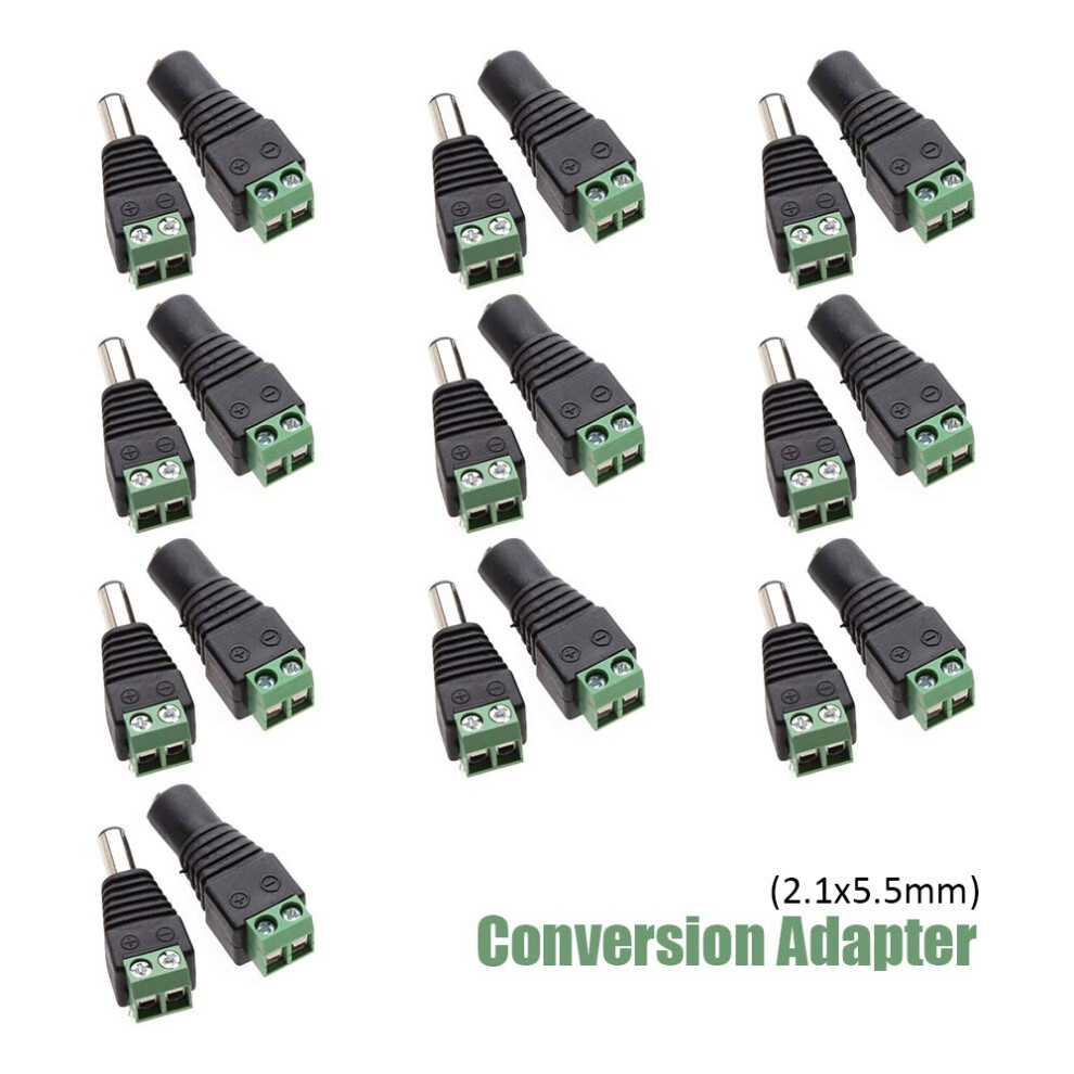 10 Pairs 2.1X5.5mm Dc Power Connectors Male Female 12V Barrel Plug Set For Led Strip Cctv Camera 9455672310482