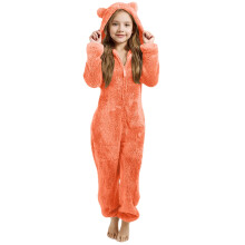 Fleecefodrad, förtjockad fleece-sparkdräkt + pyjamasset med huva och kattöron 3-12 år, 110, Orange