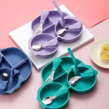 Assiette de séparation en silicone en forme de voiture avec cuillère, fourchette et paille en acier inoxydable