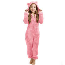 Fleecefodrad, förtjockad fleece-sparkdräkt + pyjamasset med huva och kattöron 3-12 år, 120, rosa