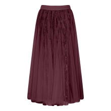 Radiosa e abbagliante! Questa gonna a pieghe a vita alta con paillettes emana un'elegante aura da dea ad ogni passo aggraziato.,M,Wine