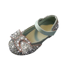 Girls Mary Jane Dress Shoes Ballet Flat with Bow Pearl Rhinestones Shining Baby Girls Shoes Green 1