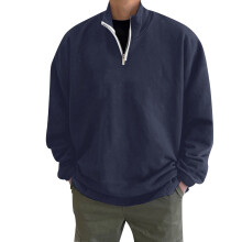 Herren-Pullover-Sweatshirt, Herren-Winter-Herbstmode, lockere Passform, Übergrößen, Reißverschluss vorne, einfarbig, ohne Kapuze