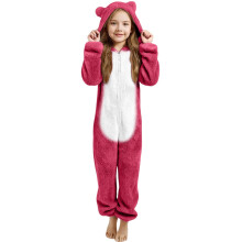 Set pigiama intero imbottito con orecchie d'orso e cappuccio, foderato in peluche, taglie 3-12 anni, 160, rosso anguria