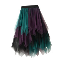 Gonne in tulle da donna, gonna da fata, mezza gonna estiva asimmetrica, tutù per Halloween, spettacolo teatrale, casual, formale, viola, verde