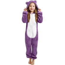 Set pigiama intero imbottito con orecchie d'orso e cappuccio, foderato in peluche, taglie 3-12 anni, 150 g, viola scuro.