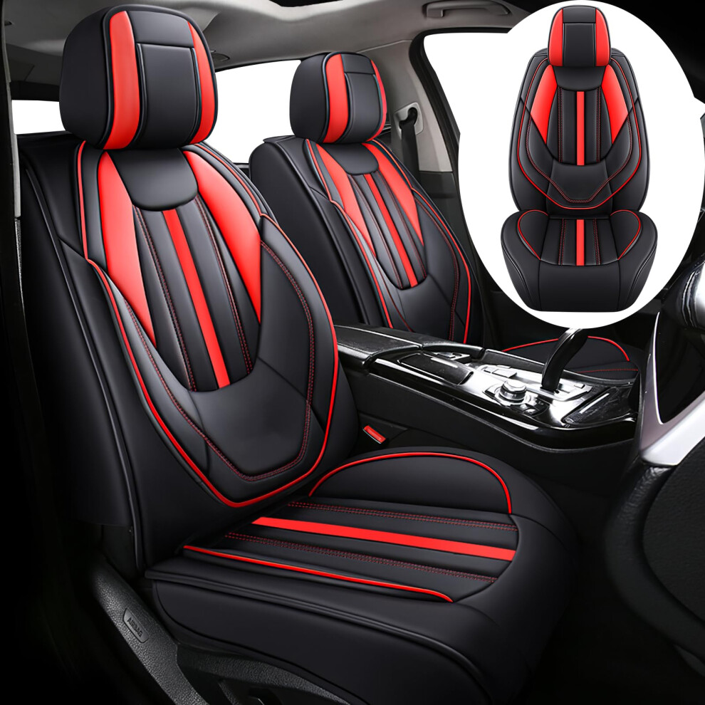 Car Seat Covers For Honda Accord 2000Â2025, Custom Fit Nappa Leather, Water Resistant, Airbag Safe Black/Red 9092120216264