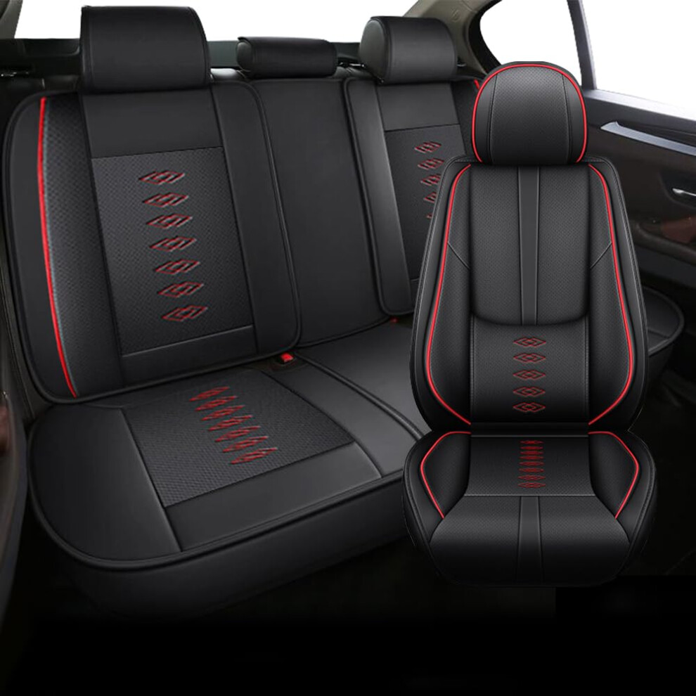 Waterproof Nappa Leather Car Seat Covers For Nissan Sentra 2000Â2025 And Full Set With Lumbar Support Black/Red 9330225034490