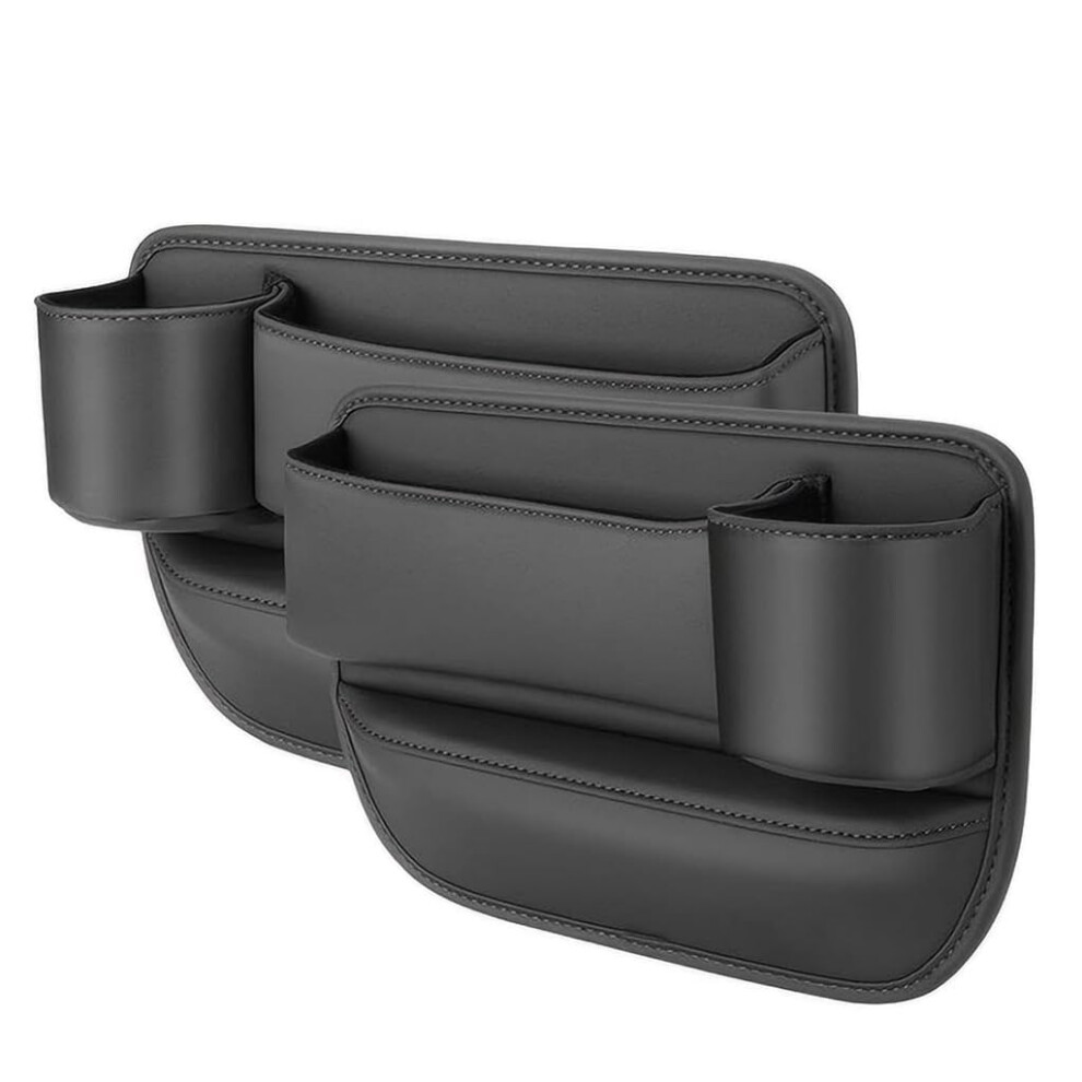Car Seat Gap Filler Organizer With Dual Cup Holders For Renault Grand Modus 20082012 Pu Leather Black 9330225034575