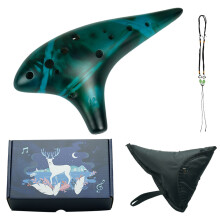 Ocarina Portable en céramique à 12 trous, petit outil-Bleu
