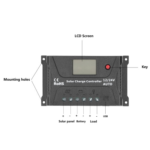 20A PWM Solar Charge Controller for RV Off Grid Use, Reliable Solar Panel Regulator Black 2