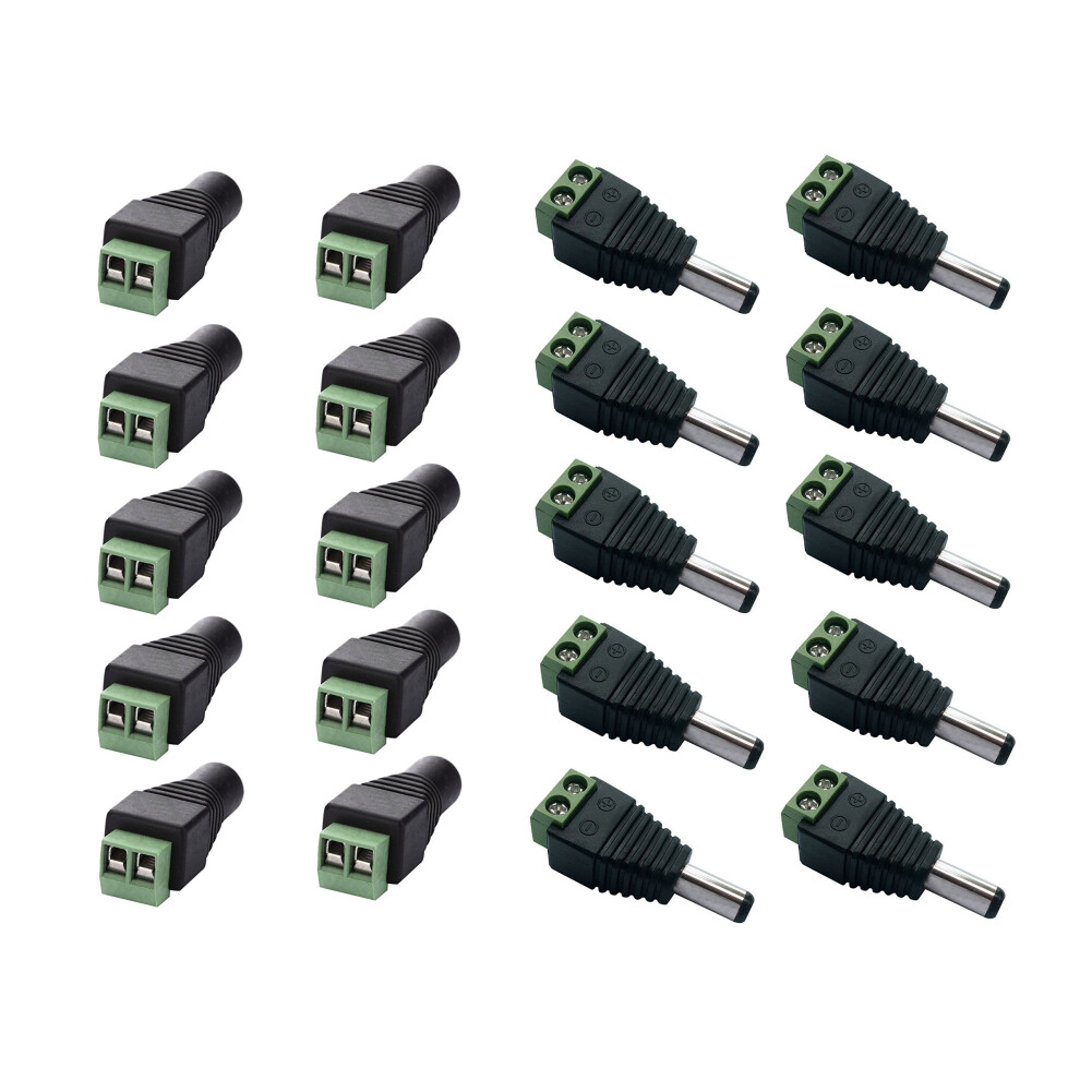 10 Male And 10 Female 12V Dc Power Jack Adapter Set For Led Strip And Cctv Secure Connection 9455672312615