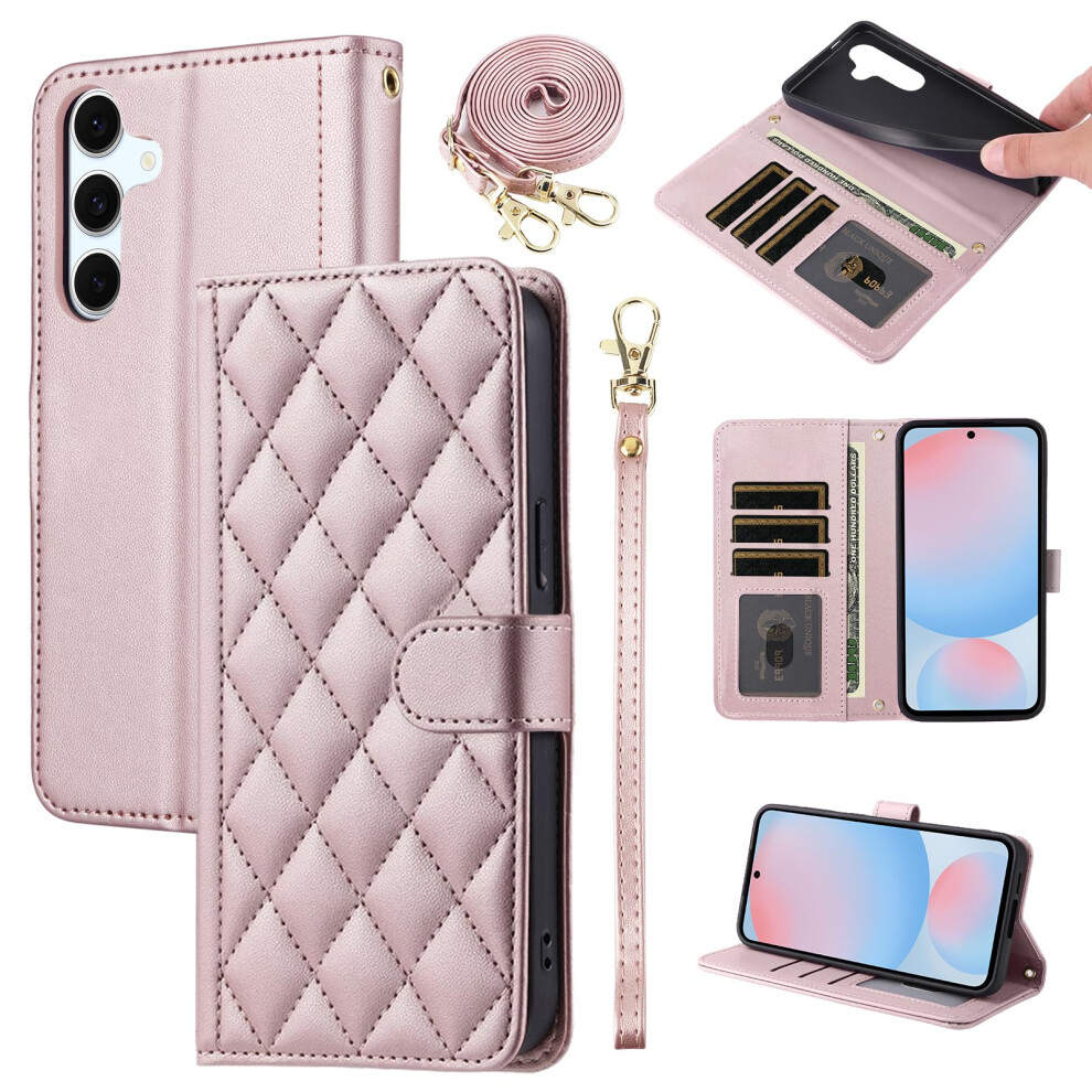 Wallet Case Pu Leather Cover With Card Holder, Wrist And Shoulder Strap, For Samsung Galaxy S24 Pink 9330225035282