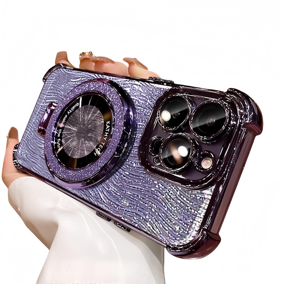 Case With Foldable Kickstand, Shockproof Corners And Camera Lens Protection, Glitter For Magsafe Iphone 16 Plus Purple 9330225035336