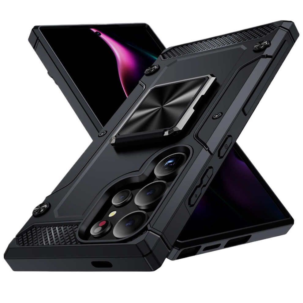 Case For Samsung Galaxy S25 Ultra Military Grade Shockproof Cover With 360 Rotating Ring And Magnetic Kickstand Black 9330225035633