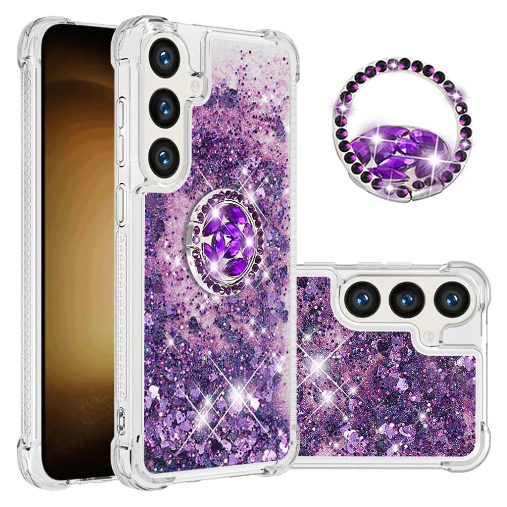Case For Samsung Galaxy S25 Glitter Quicksand Shockproof Cover With Diamond Ring Kickstand 5G Purple 9330225035947