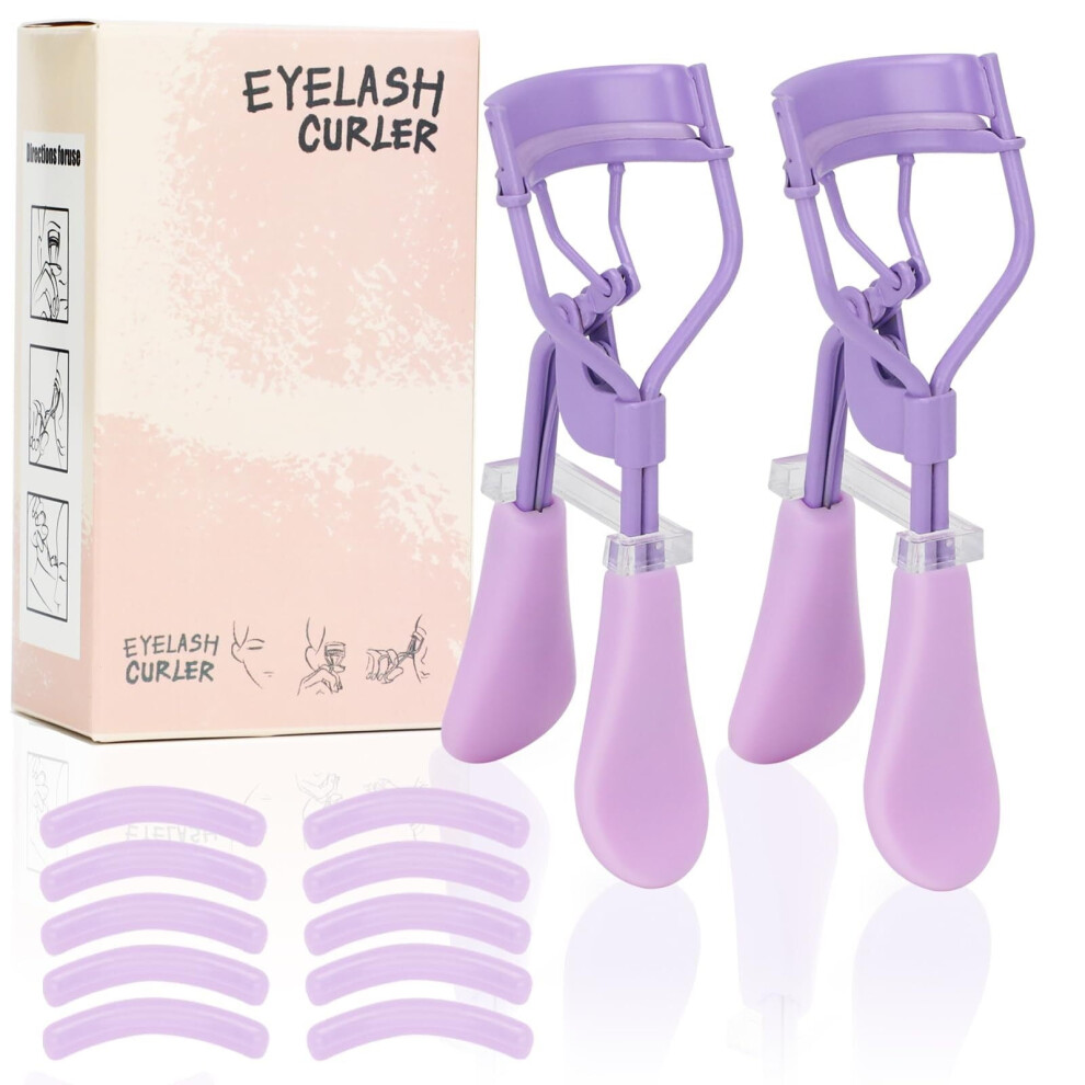 Purple Eyelash Curler With Pads Â 2 Pcs + 10 Silicone Replacement Pads, Comfortable Grip, Perfect Eye Contour (Hyacinth )