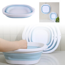 Faltbares Waschbecken, 25 cm (9,84 Zoll), kleines tragbares Waschbecken, faltbare Spülschüssel für Camping, Reisen und Babywäsche, blau und weiß