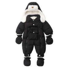 Babysnødress vinterromper for småbarn gutt jente varm polstret hettedress for kaldt vær svart 6-12 måneder