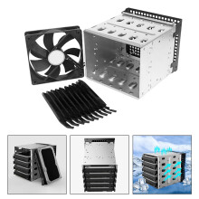 Caja para discos duros de 5 bahías, carcasa para discos duros de 3,5 pulgadas, soporte de montaje para rack de ventilador de escritorio