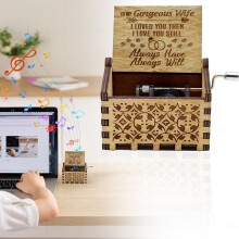 Lasergravierte Spieluhr aus Holz, Handkurbel, Vintage-Sonnenschein-Design – Geschenk von der Tochter an die Mutter zum Geburtstag, Jahrestag oder