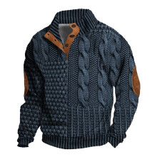 Herren-Sweatshirt mit überschnittenen Schultern, Rundhalsausschnitt, modisch, lässig, einfarbig, langärmelig, mit Knopfleiste vorne, ohne Kapuze,