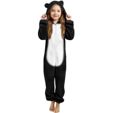 Set pigiama intero imbottito con orecchie d'orso e cappuccio, foderato in peluche, taglia 3-12, 140 pezzi, nero.