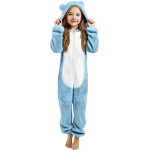 Förtjockad pyjamas i ett stycke med björnöron och plyschfoder + pyjamas i ett stycke med huva, åldrar 3-12, 140, ljusblå