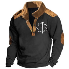 Leichtes Herren-Sweatshirt mit Rundhalsausschnitt, modisch, lässig, einfarbig, langärmelig, mit Knopfleiste vorne, ohne Kapuze, bequem