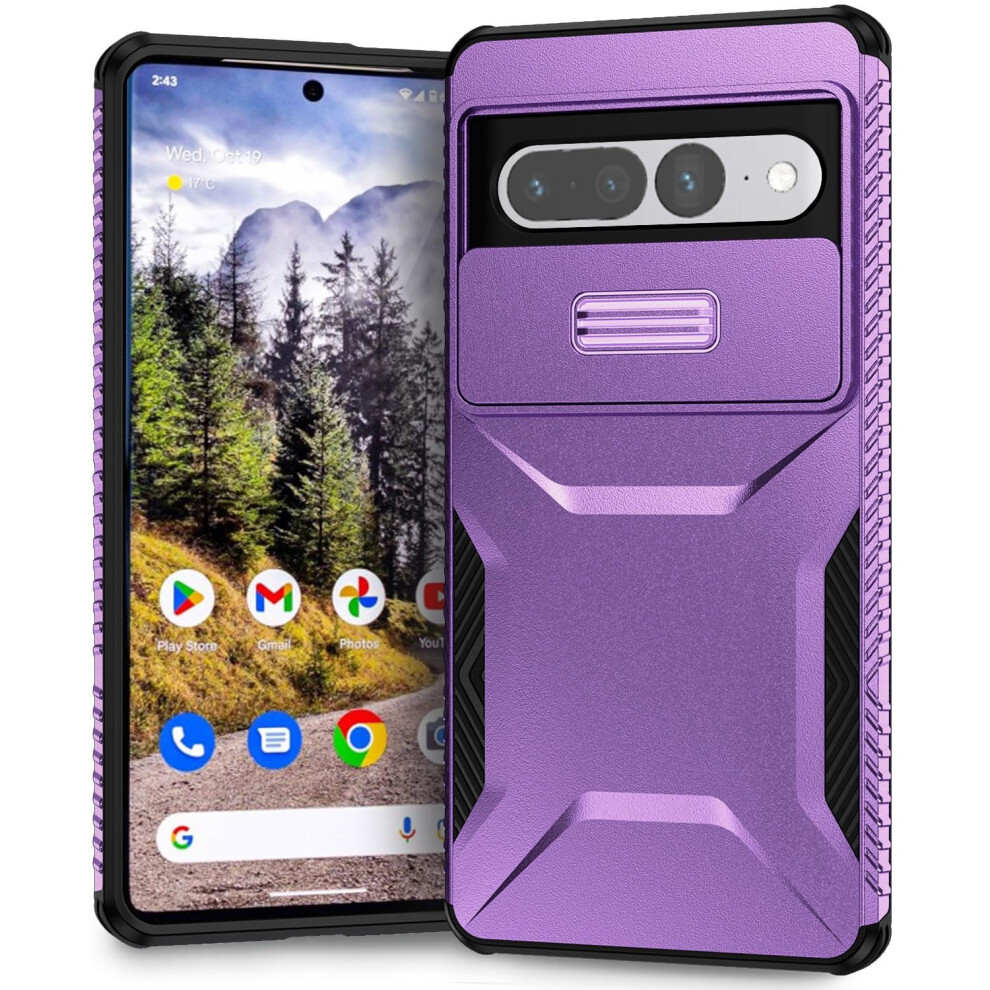 Case With Slide Camera Cover, Military Grade Shockproof Nonslip For Google Pixel 7 Pro Purple 9771547064824