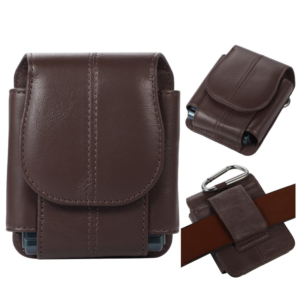 Leather Phone Holster With Magnetic Clip Closure, Belt Clip Case For Samsung Z Flip 4/3 And Motorola Razr 5G Brown 9771547066118