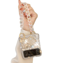 Case with Strap Luxury Rhinestone Flowers Crystal Diamond Clear Protective Cover for Galaxy Z Flip 5