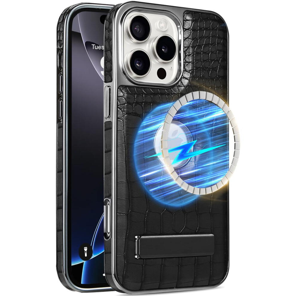Leather Case Slim Shockproof Luxury Crocodile Pattern Electroplated Edge For Iphone 16 Pro Black 9092120803426