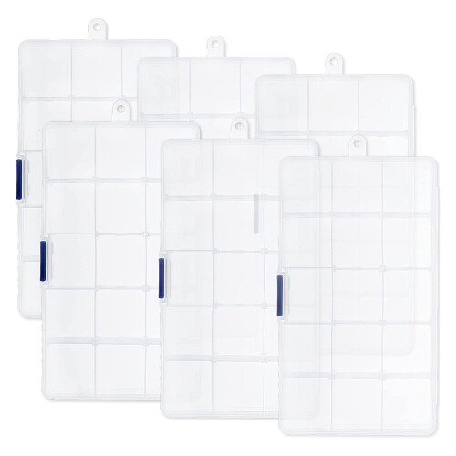 6Pcs Clear Compartment Plastic Organizer Container Box,Small Stackable Storage Box with Adjustable Crafts Accessories 1