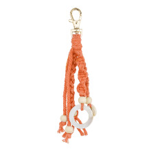 Boho Macrame Keychains with Wood Bead and Seashells, Handmade Accessories Keychain for Purse Keys, Orange