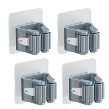 High-Quality Household Storage Rack Bathroom Suction Pipe Hook Wall-Mounted Mop Storage Rack Brush Broom Rack Gray