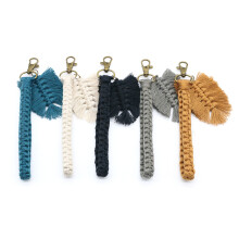 Macrame Keychains Boho Woven Key with Tassels for Car Key Handbag Pendant Purse Charm Unique Gift, Wine Red