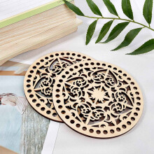 2 Pcs Hollow Crochet Basket Pattern Bottom Bags 5.5 Inch Circle Wooden Base Basket Making Supplies DIY