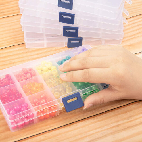 6Pcs Clear Compartment Plastic Organizer Container Box,Small Stackable Storage Box with Adjustable Crafts Accessories 2