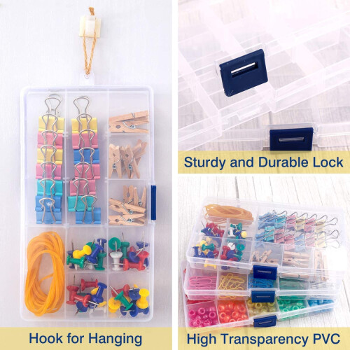 6Pcs Clear Compartment Plastic Organizer Container Box,Small Stackable Storage Box with Adjustable Crafts Accessories 2