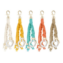 Boho Macrame Keychains with Wood Bead and Seashells, Handmade Accessories Keychain for Purse Keys, Mint Green