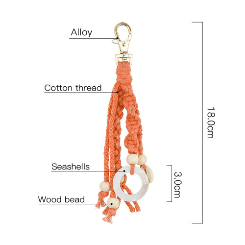 Boho Macrame Keychains with Wood Bead and Seashells, Handmade Accessories Keychain for Purse Keys, Orange 1