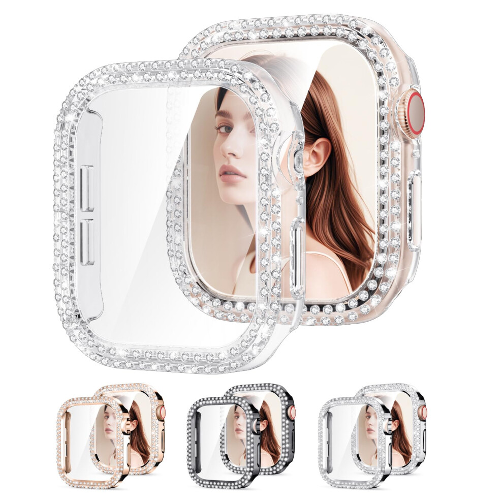 Clear Bling Protective Case With Builtin Glass Screen And Shockproof Design For Apple Watch Series 10 42Mm 9092120803709