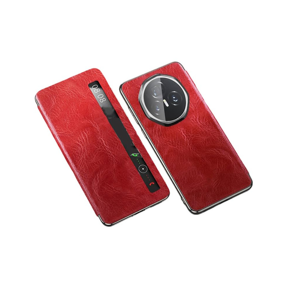 Leather Flip Cover With Viewing Window, Smart Wake Sleep, Protective Case For Honor Magic V3 Red 9092120804515