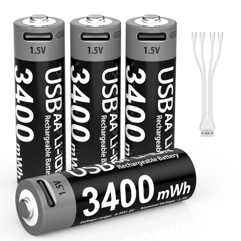 Usb Rechargeable Aa Batteries 1.5V Lithium 2300Mah Builtin Usbc Charging Longlasting Ecofriendly 4 Pack 9330225037637