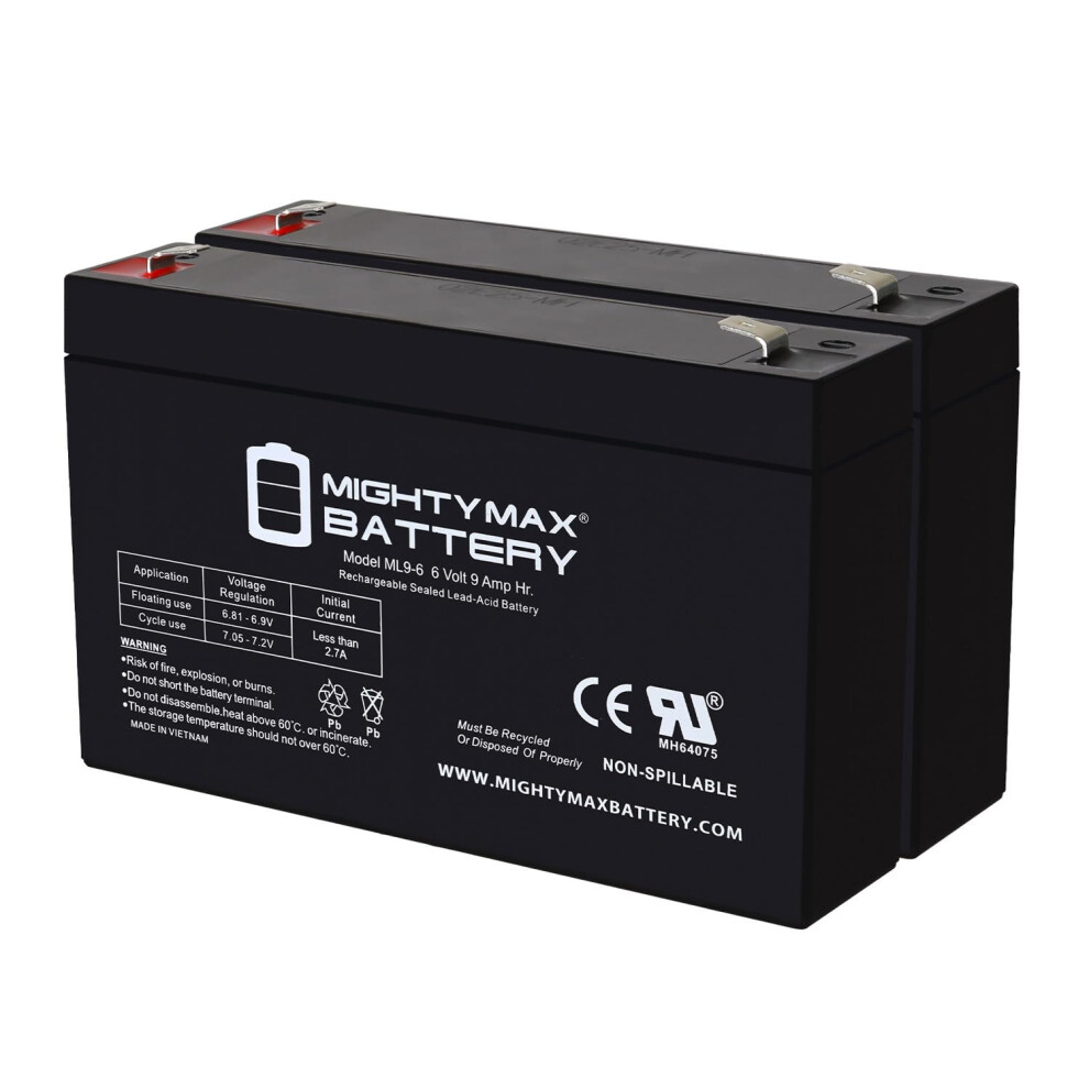 Sealed Lead Acid Battery 6V 9Ah Agm F2 Terminals, Reliable Backup Power Replacement For Emergency Lighting And Alarm Systems, 2 Pack 9330225037873