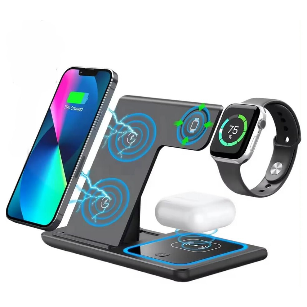 3 In 1 Wireless Charging Station For Phone Watch Earbuds With Night Qi Fast Charger Dock Light/Black 9092120806144