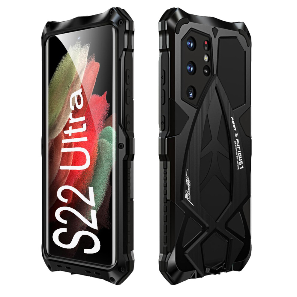 Case Rugged Metal Bumper 360 Shockproof Protection With Lanyard For Samsung Galaxy S22 Ultra Black 9092120806175