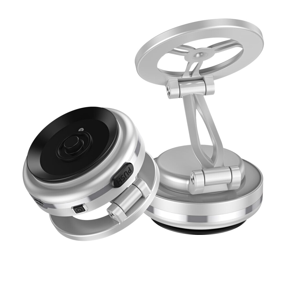 Silvery Magnetic Car Phone Holder With Strong Vacuum Suction, 360 Rotatable And Foldable Hands Stand 9092120806434