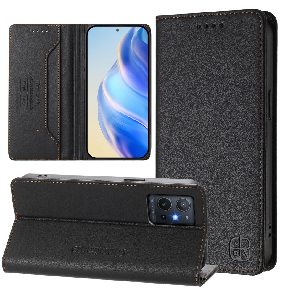 Magnetic Wallet Case For Vivo T1 5G / Y30 5G, Pu Leather Flip Cover With Card Holder And Kickstand, Black 9330225038603